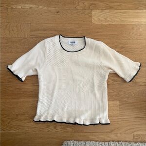525 America Women's Cream Knit Top with Black Trim